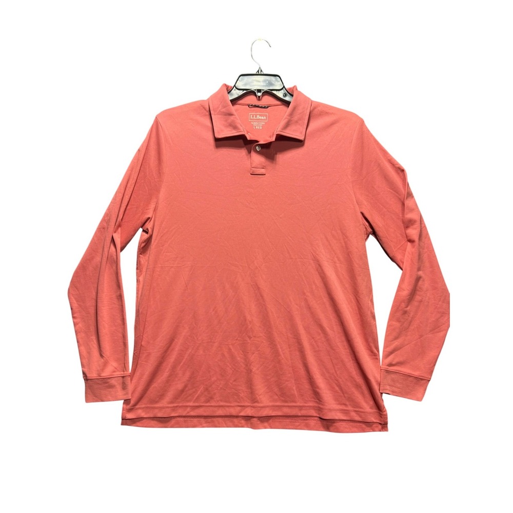 L.L.Bean Long Sleeve Polo Mens L Pink Pima Cotton Slightly Fitted 523185